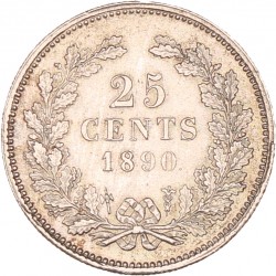 25 Cent. Willem III. 1890. Prachtig.