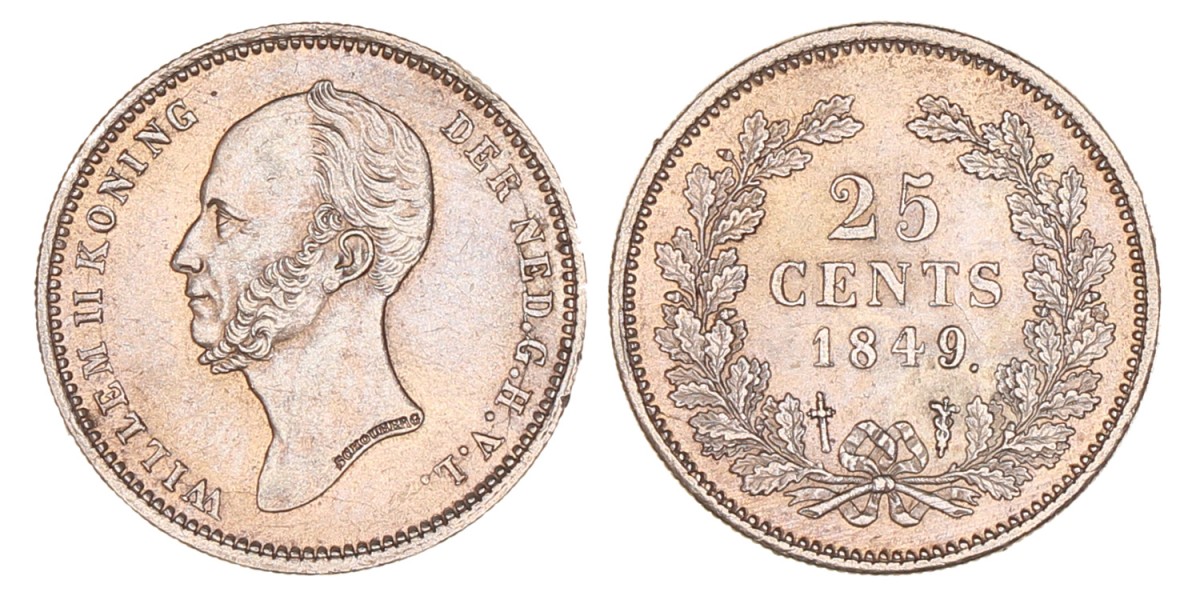 25 Cent. Willem II. 1849. Prachtig / UNC.