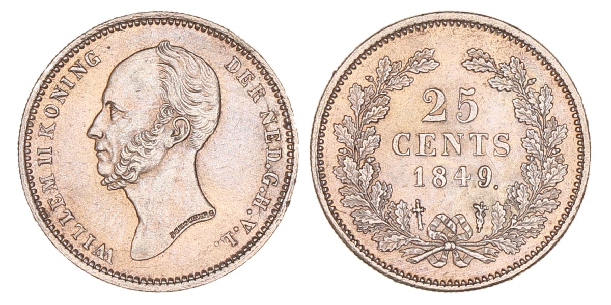 25 Cent. Willem II. 1849. Prachtig / UNC.