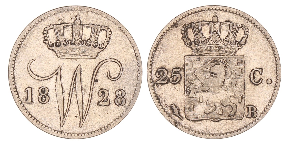 25 Cent. Willem I. 1828 B. Zeer Fraai -.