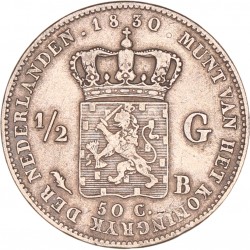 ½ Gulden. Willem I. 1830 B. Zeer Fraai +.