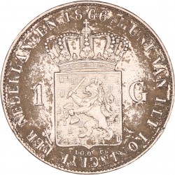 1 Gulden. Willem III. 1866. Zeer Fraai / Prachtig.