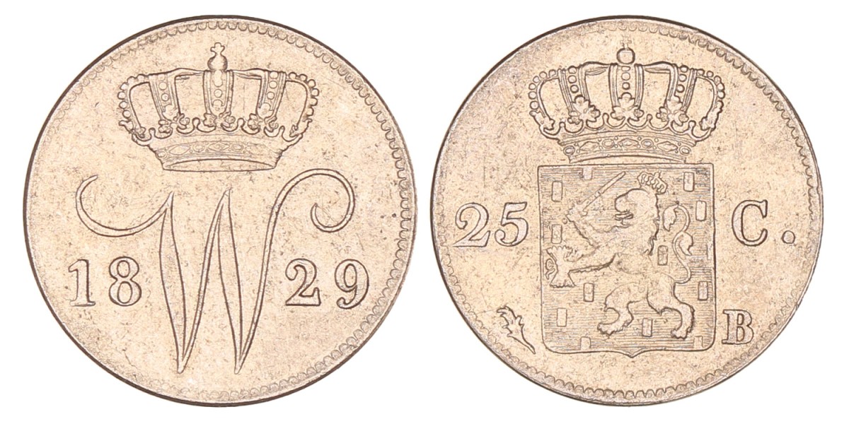 25 Cent. Willem I. 1829B. Zeer Fraai +.