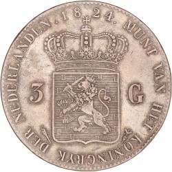 3 Gulden. Willem I. 1824. Zeer Fraai / Prachtig.