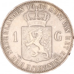 1 Gulden. Wilhelmina. 1907. Zeer fraai +.