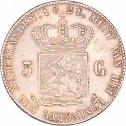 3 Gulden zonder volledige naam van Michaut. Utrecht. Willem I. 1821. Zeer Fraai / Prachtig.