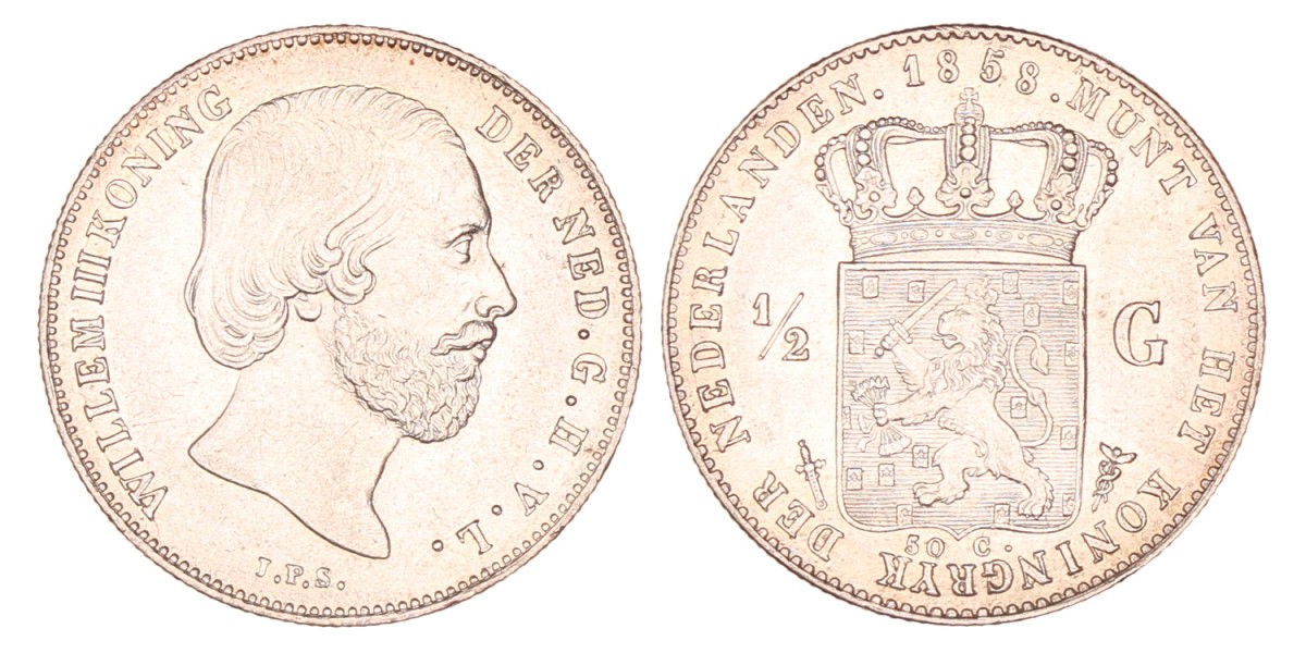 ½ Gulden. Willem III. 1858. UNC.