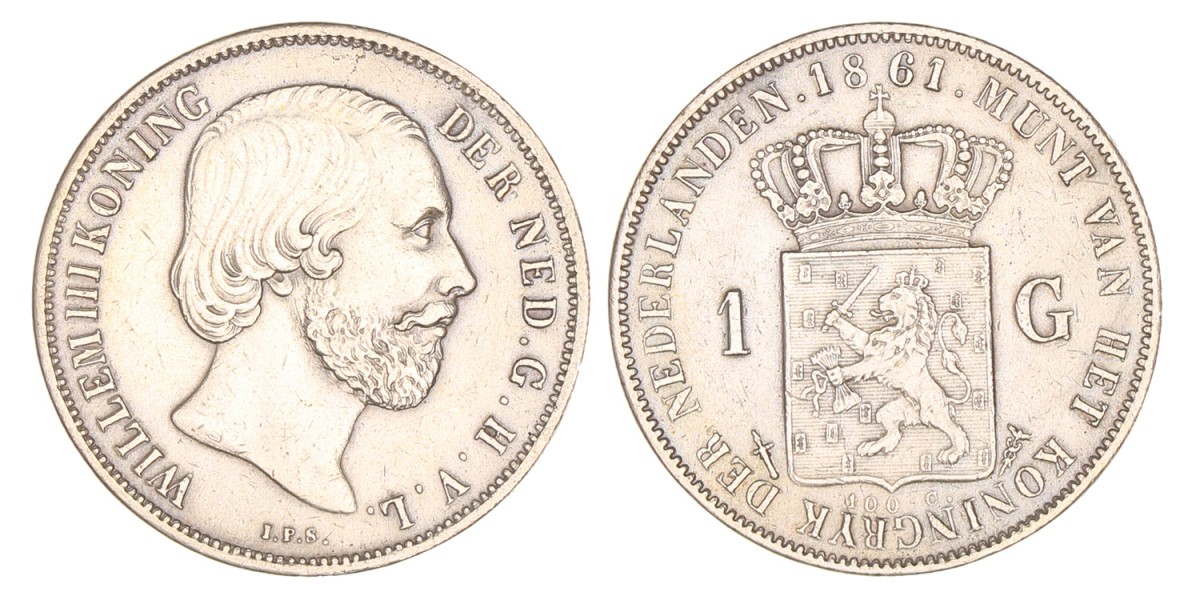 1 Gulden. Willem III. 1861. Prachtig +.