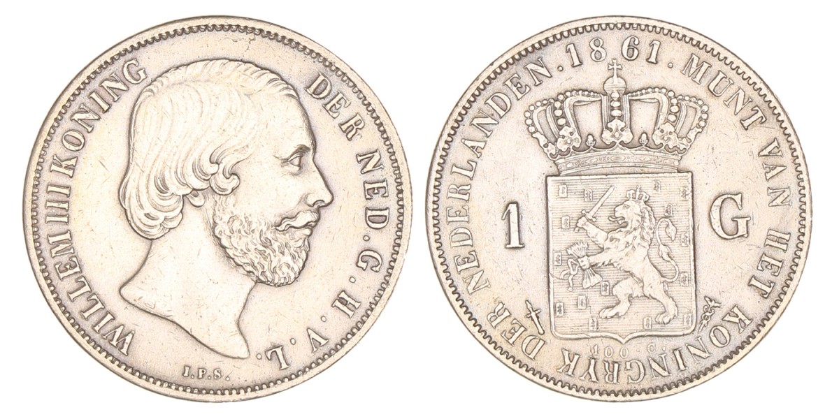 1 Gulden. Willem III. 1861. Prachtig +.