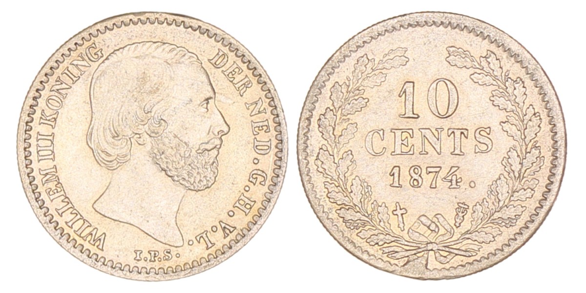 10 Cent. Willem III. 1874. Prachtig.