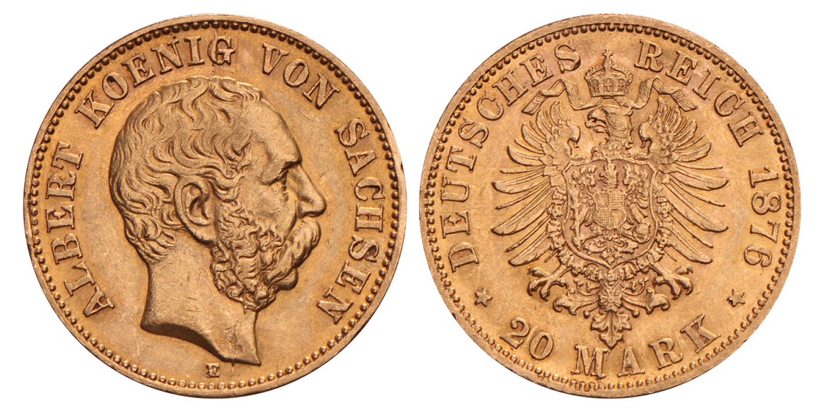 German States. Saxony. Albert I. 20 Mark. 1876 E.