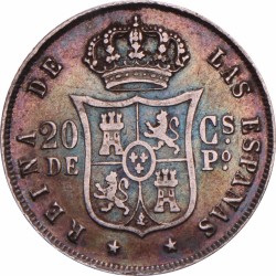 Philippines. Spanish Colony. Isabel II. 20 Centimos. 1868.