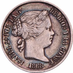 Philippines. Spanish Colony. Isabel II. 20 Centimos. 1868.