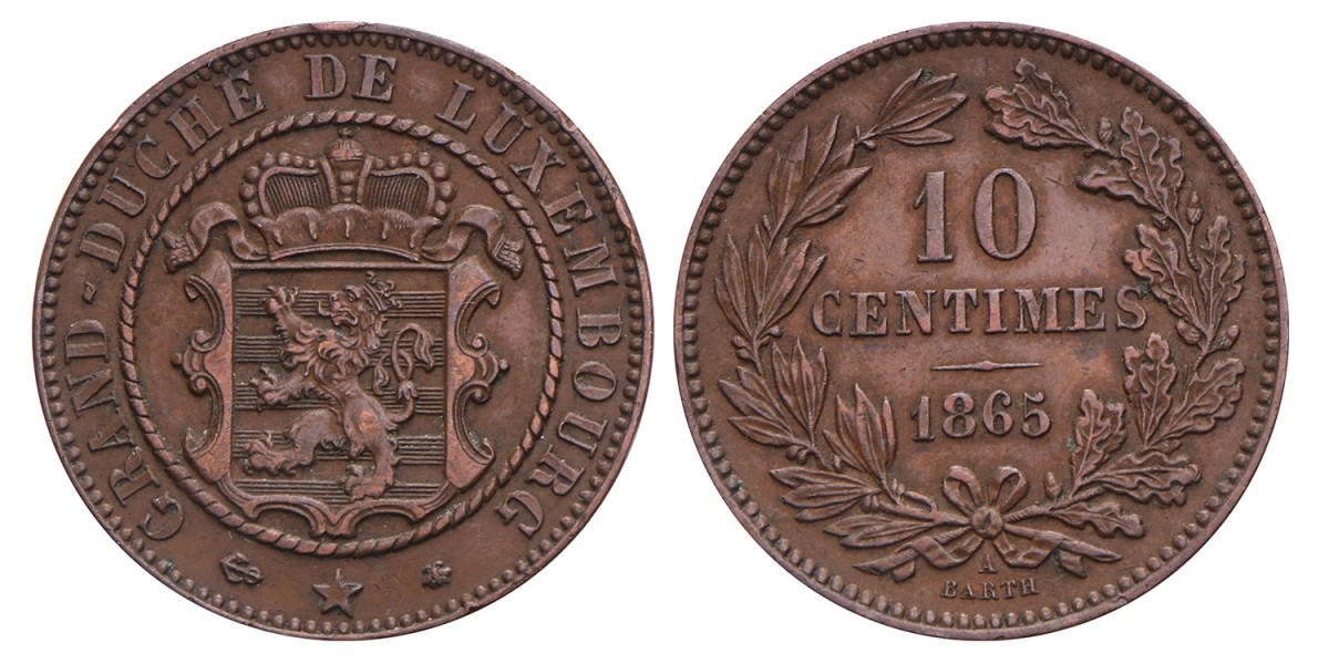 Luxembourg. Wiliam III. 10 Centimes. 1865 A.