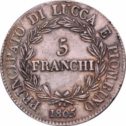 Italian States. Lucca. Felix and Elisa. 5 Franchi. 1805.