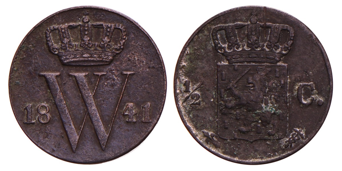 ½ Cent. Willem II. 1841. Fraai +.