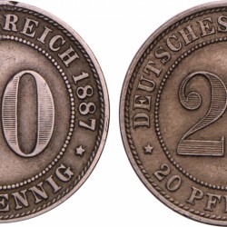 Germany. Empire. Lot (2) 20 Pfennig. 1887 J - 1890 A.