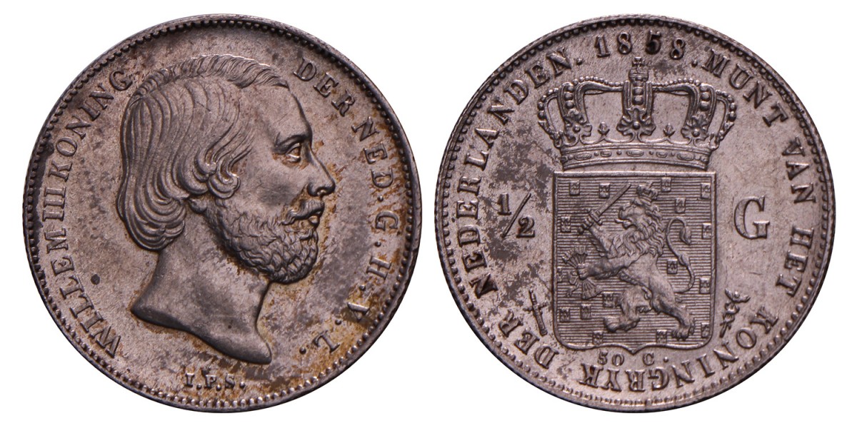 ½ Gulden. Willem III. 1858. Prachtig / UNC.