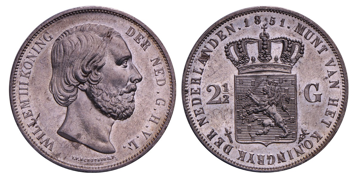 2½ Gulden. Willem III. 1851. UNC -.