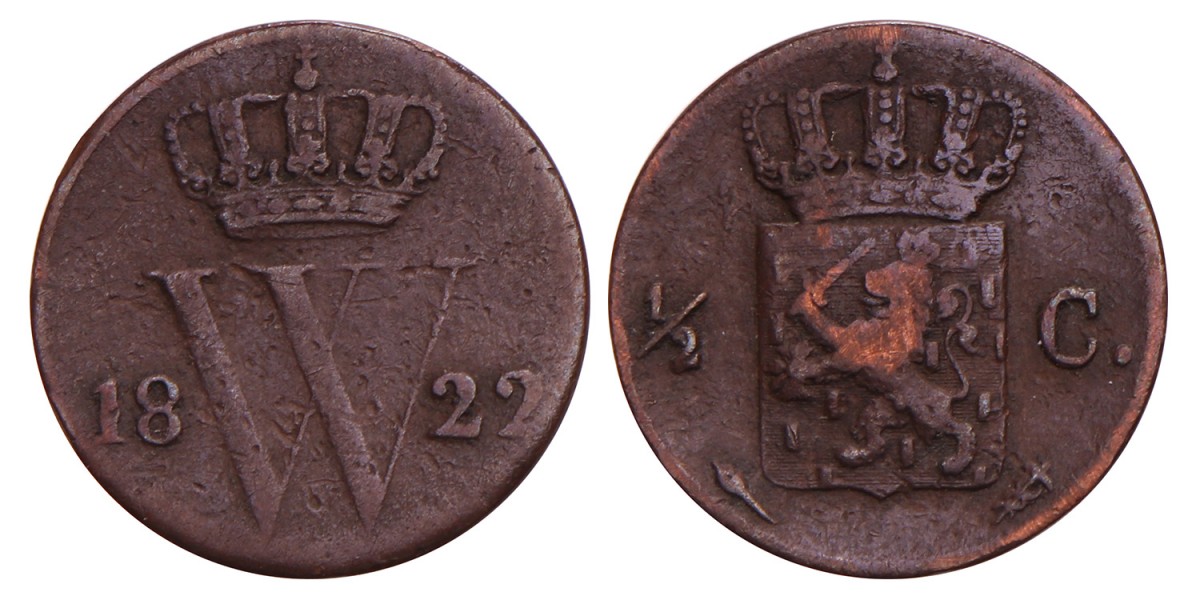½ Cent. Willem I. 1822 U. Fraai +.