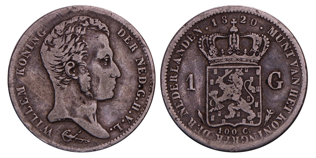 1 Gulden. Willem I. 1820 U. Fraai / Zeer Fraai.