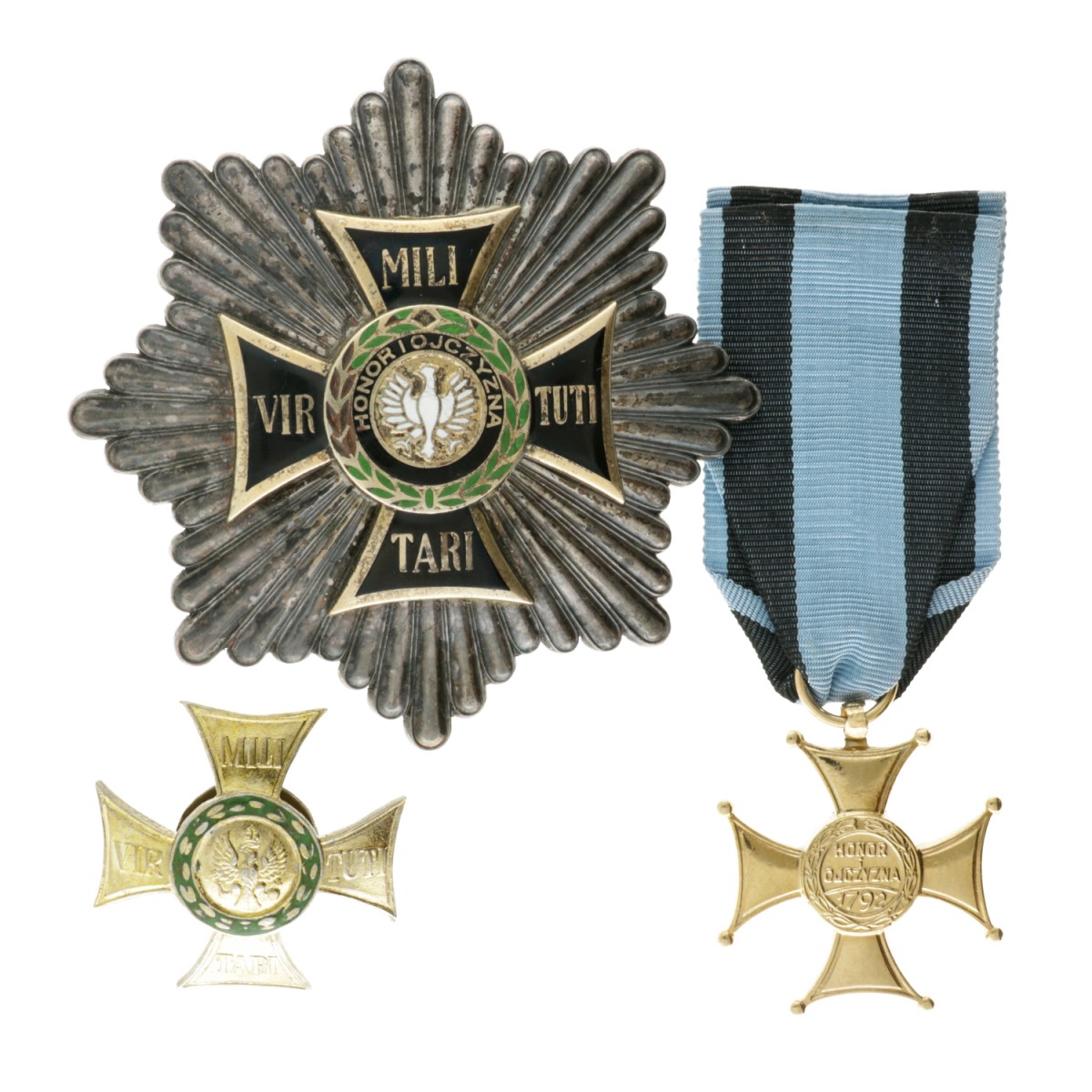 Poland. 20th century. Lot (3) Breaststar of the order of Virtuti Militari and 2 other medals.