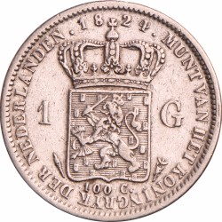 1 Gulden. Willem I. 1824 met streepje. Zeer Fraai.