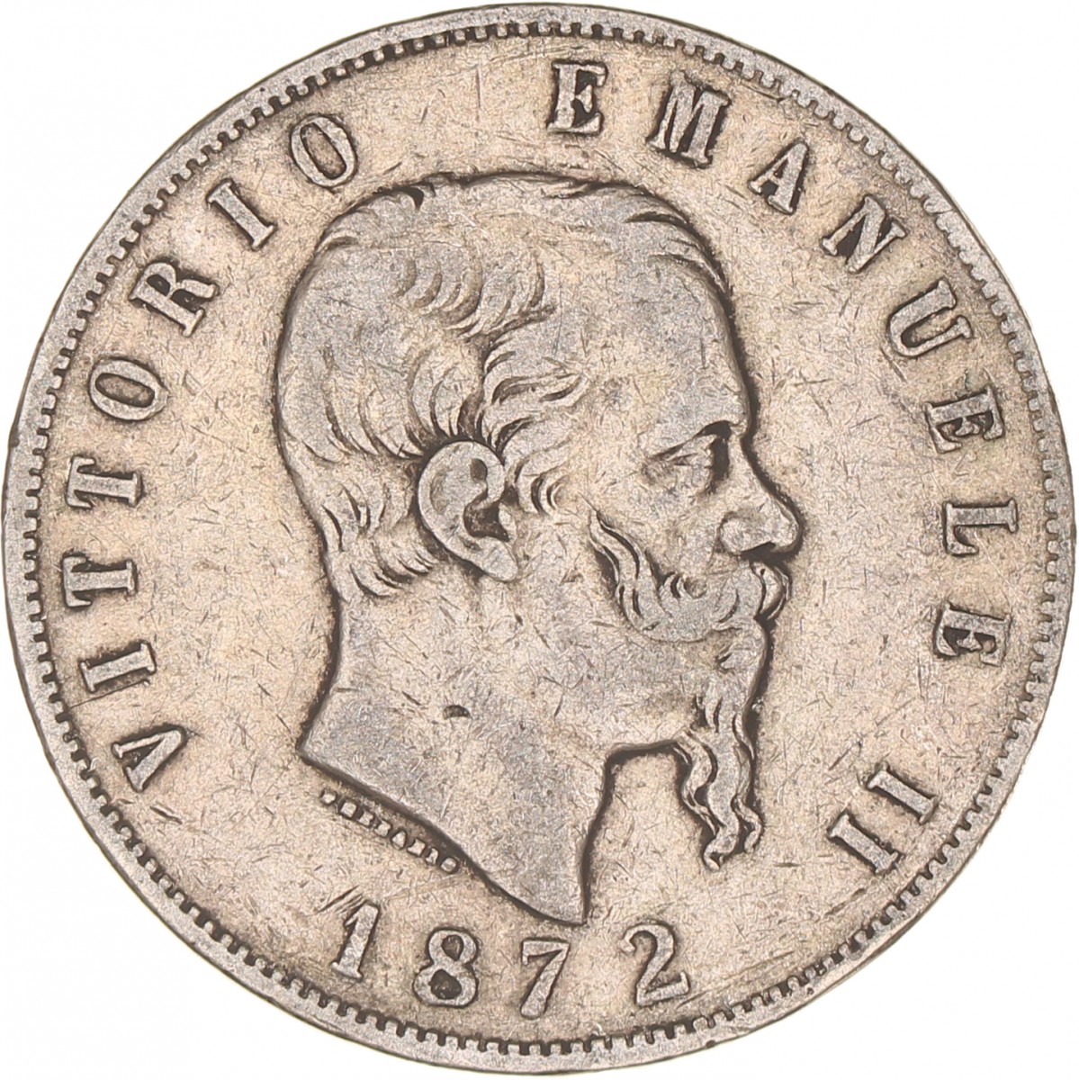 Italy. Victor Emmanuel II. 5 Lire. 1872. VF +.