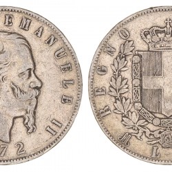 Italy. Victor Emmanuel II. 5 Lire. 1872. VF +.