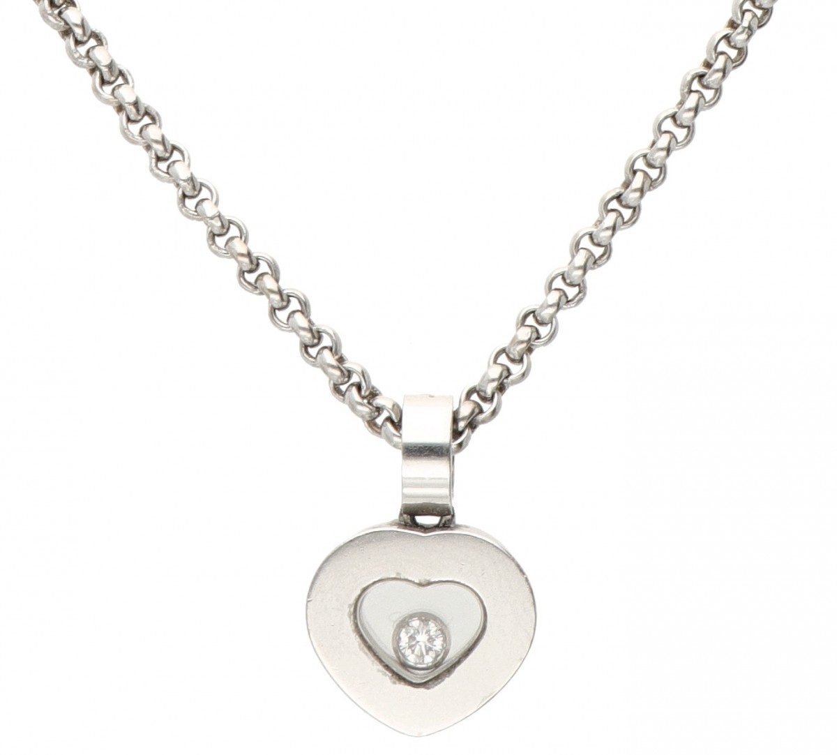 18 kt. Witgouden Bague Chopard 'Happy Diamonds' collier en hartvormige hanger.