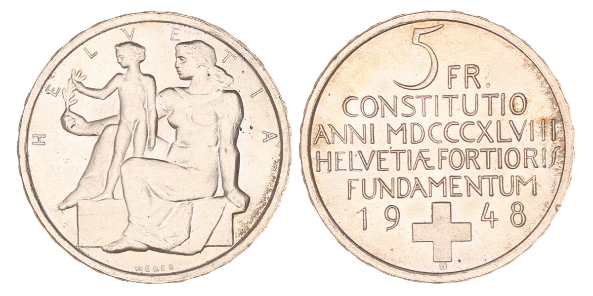 Switzerland. 'Constitution centennial' 5 Francs. 1948.