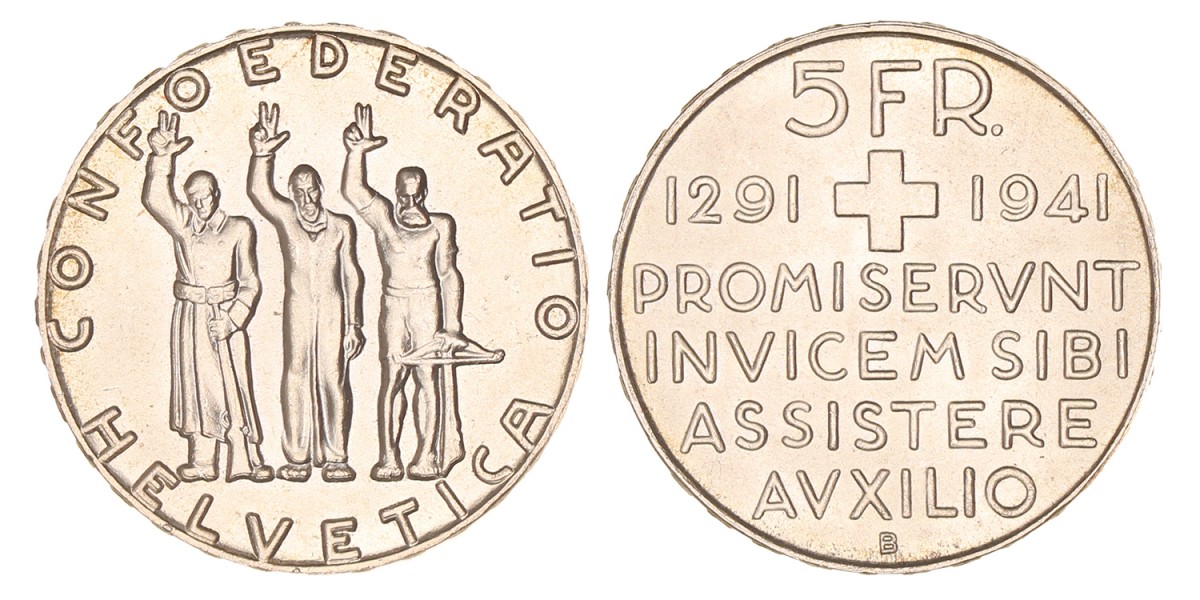 Switzerland. 'Anniversary of the Confederation' 5 Francs. 1941.