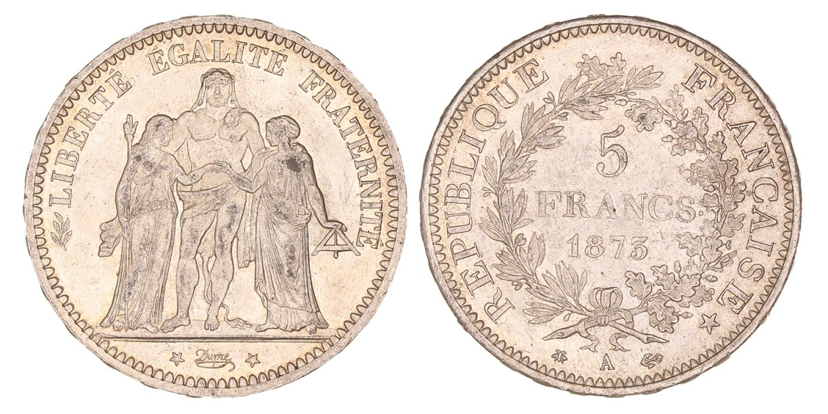 France. Third republic. 5 Francs. 1873 A.