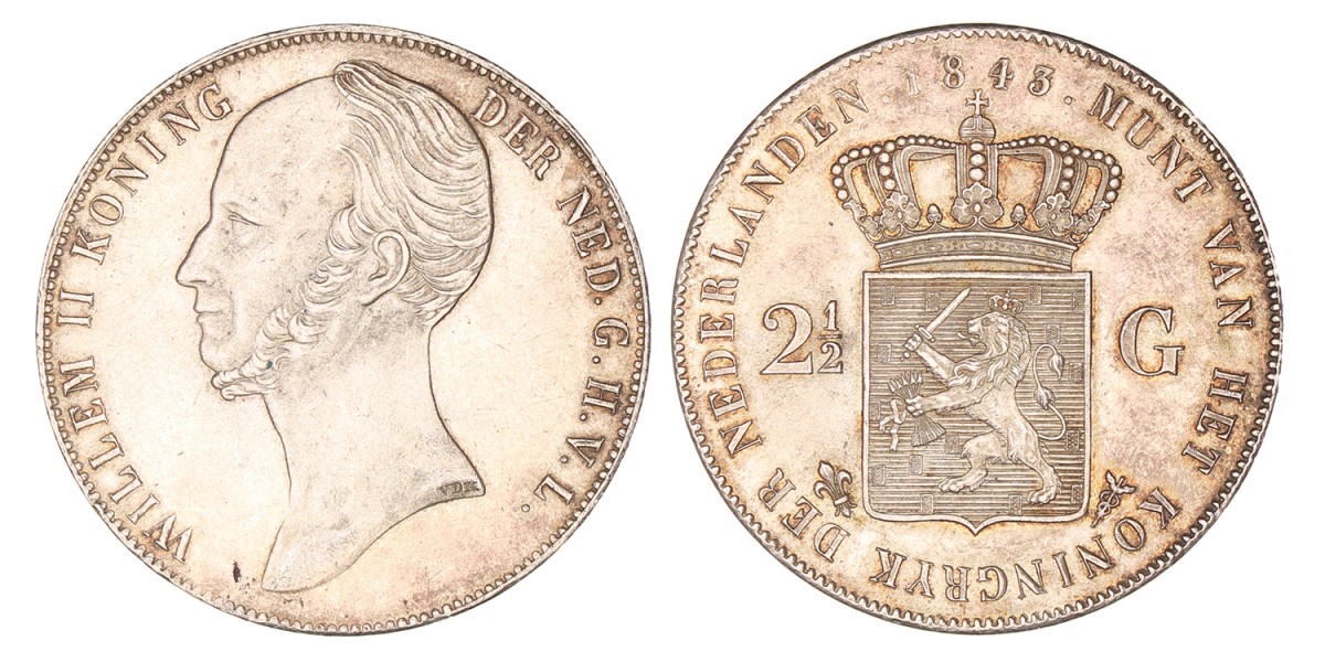 2½ gulden. Willem II. 1843. UNC.