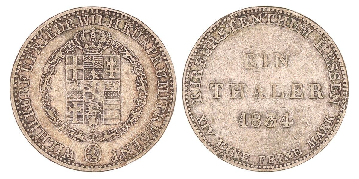 German states. Hessen-Kassel. Friedrich Wilhelm. Thaler. 1834.