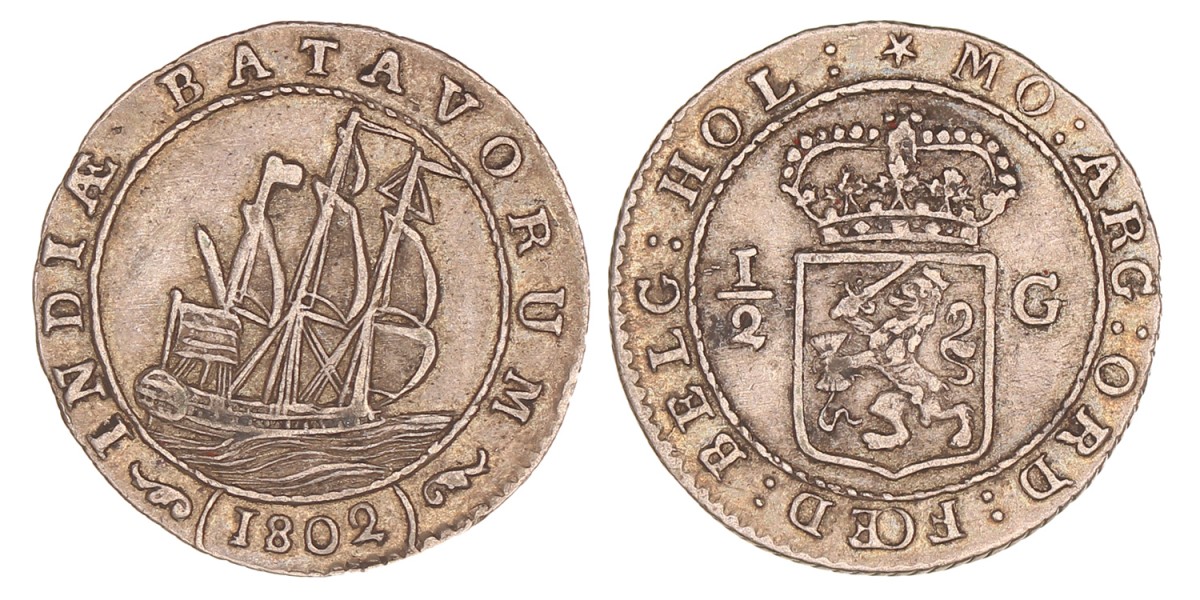 ½ Gulden. 1802. Zeer Fraai +.