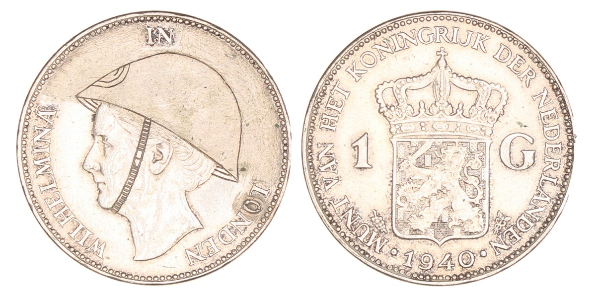 1 Gulden. Wilhelmina in Londen. 1940. Zeer Fraai +.