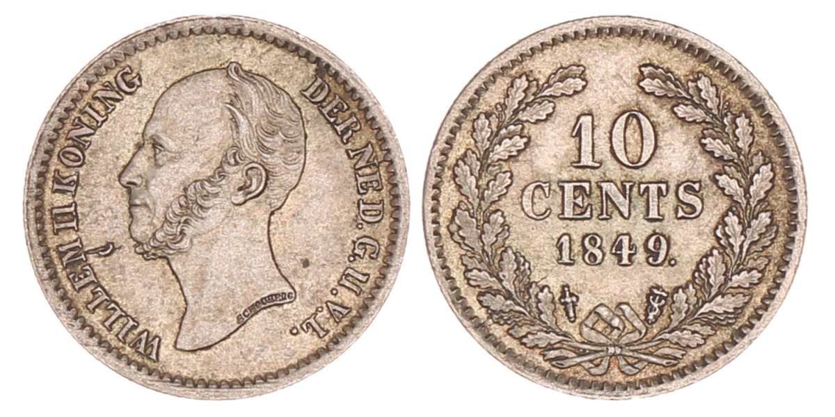 10 cent. Willem II. 1849. UNC -.