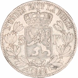 Belgium. Leopold I. 5 Francs. 1858.