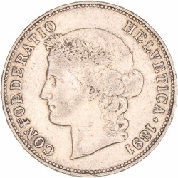 Switzerland. 5 Francs. 1891.