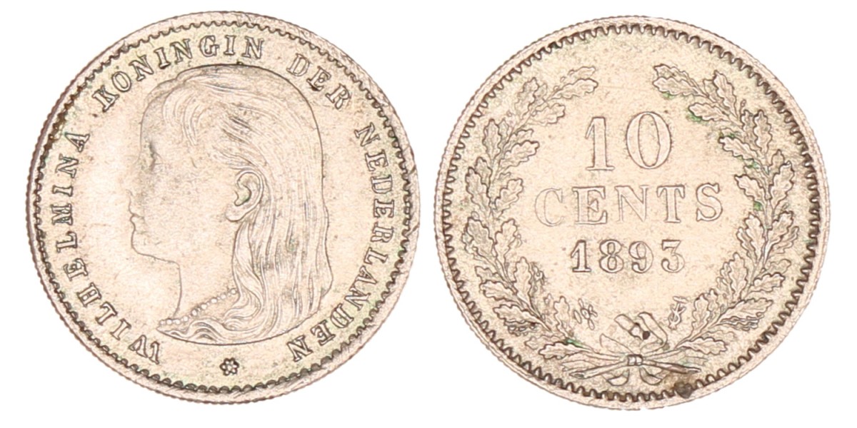 10 cent. Wilhelmina. 1893. Prachtig +.