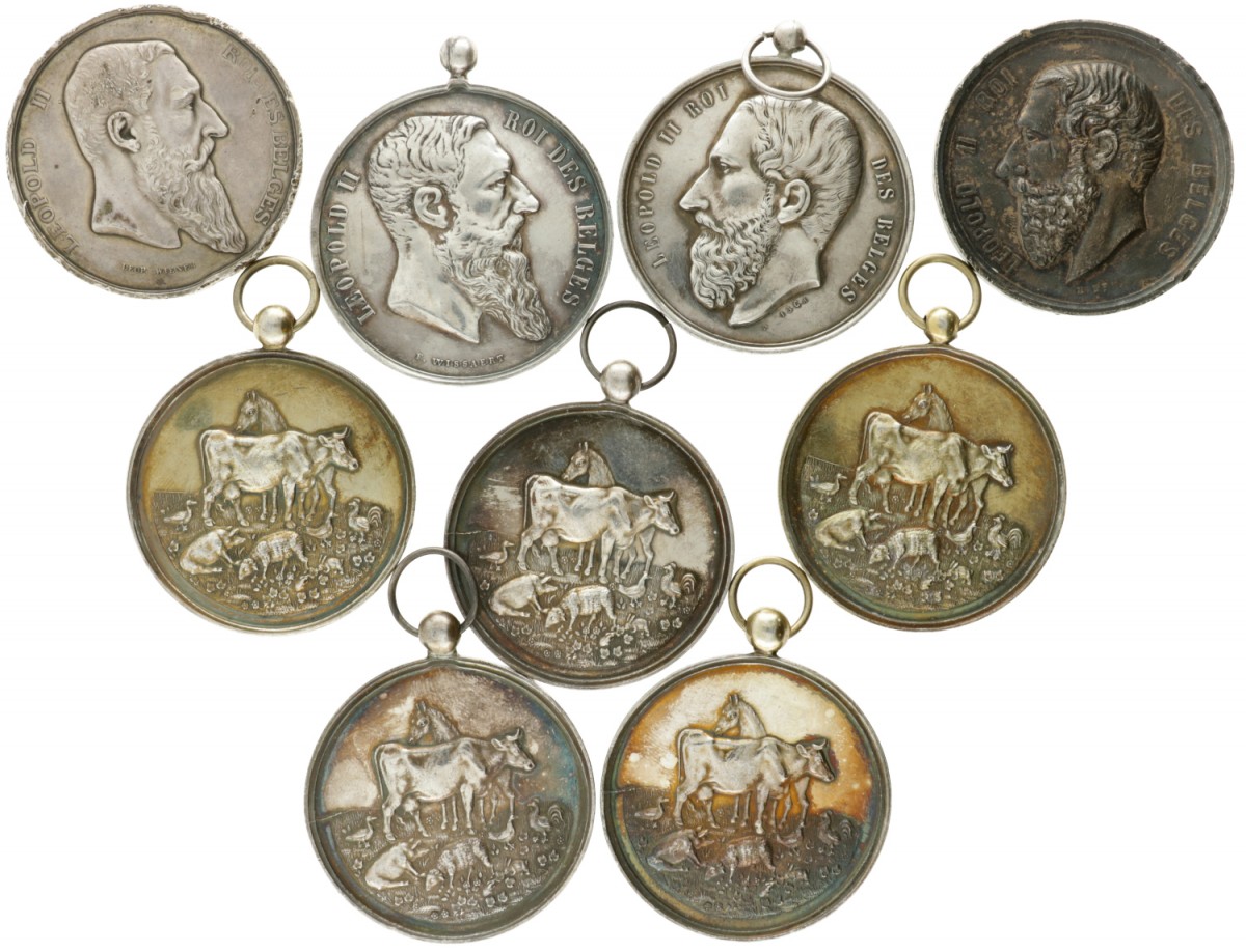 Belgium. 1865 - 1900. Lot (9) Price and reward medals.