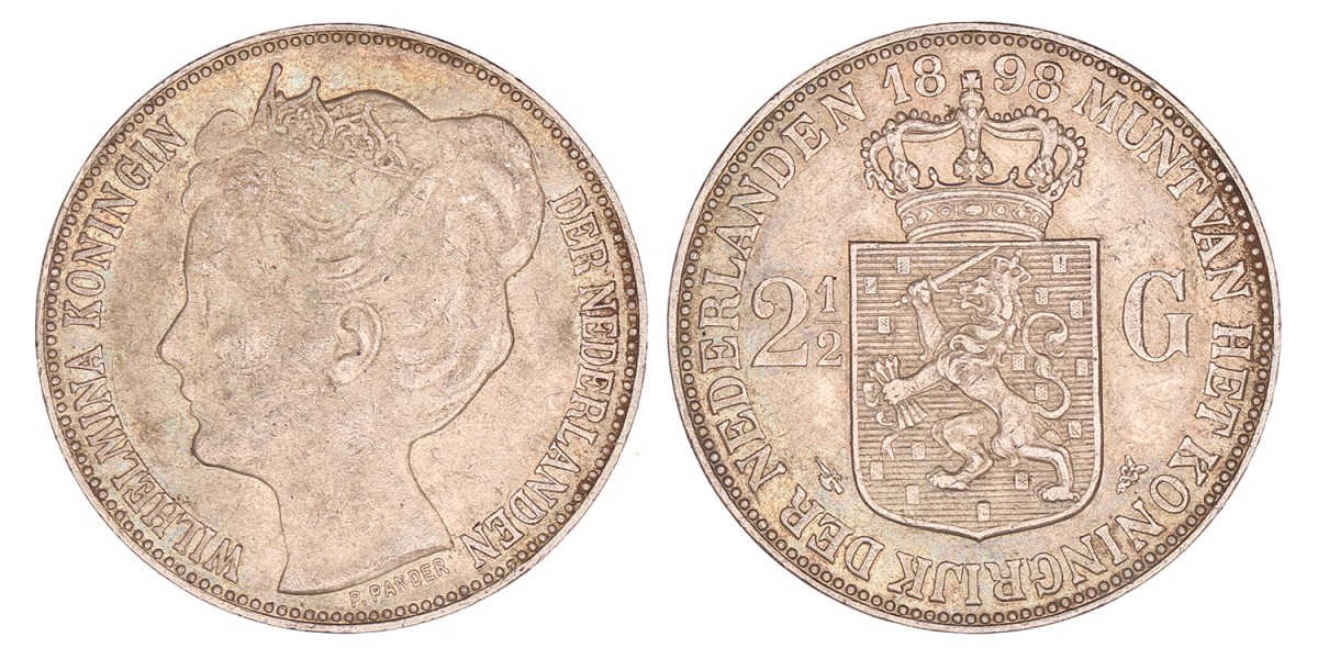 2½ Gulden. Wilhelmina. 1898. Zeer Fraai / Prachtig.