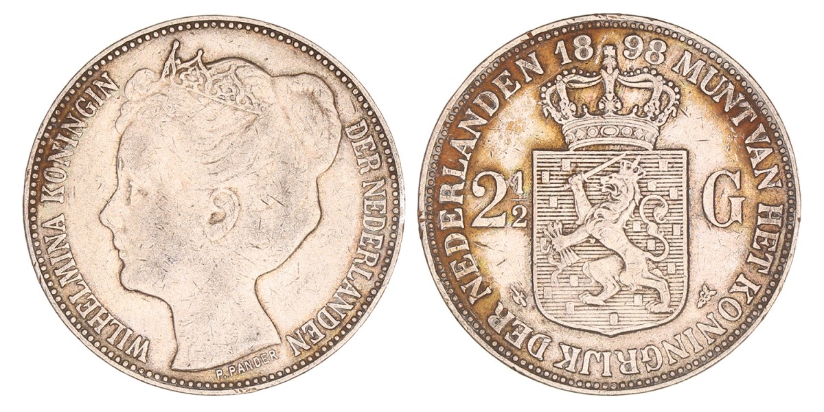 2½ gulden. Wilhelmina. 1898. Zeer Fraai.