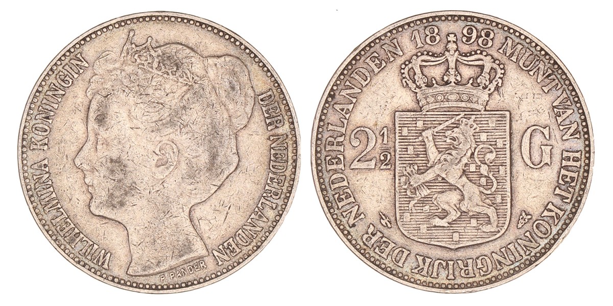 2½ Gulden. Wilhelmina. 1898. Zeer Fraai -.