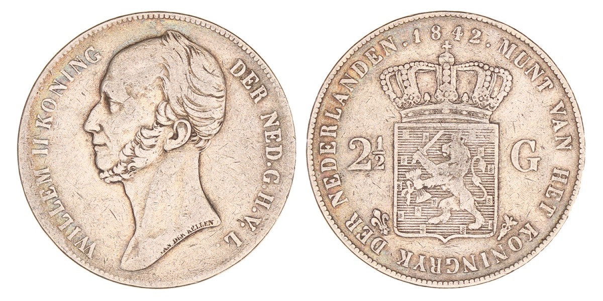 2½ gulden. Willem II. 1842. Fraai / Zeer Fraai.