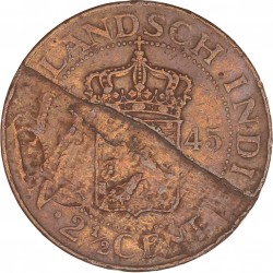 2½ Cent. Nederlands-Indië. Stempelbreuk. 1945. Zeer Fraai / Prachtig.