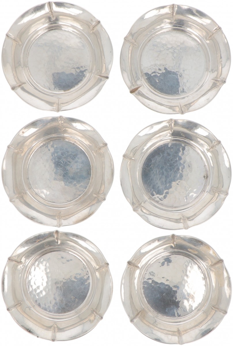 (6) delige set bonbonschaaltjes zilver.