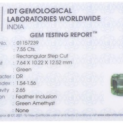 IDT-gecertificeerde natuurlijke groene amethist 7.55 ct.