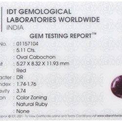 IDT-gecertificeerde natuurlijke robijn 5.11 ct.